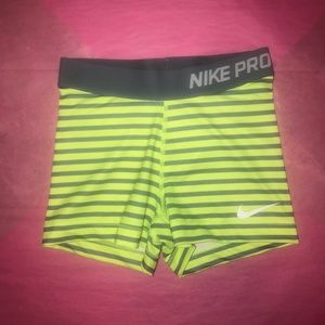 Nike Pro Dri Fit Stripe Shorts Gray Bright Neon Yellow XS